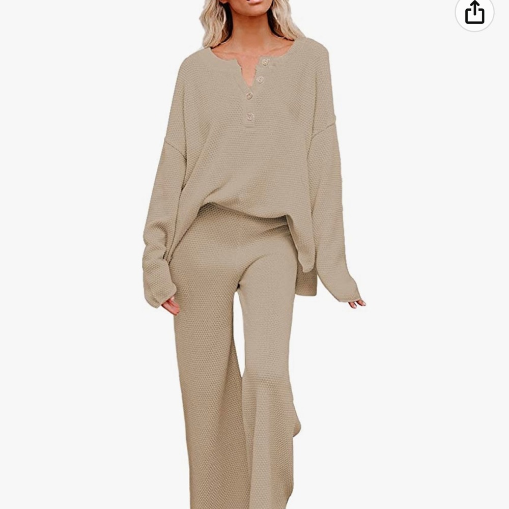 Beige Knit Lounge Set